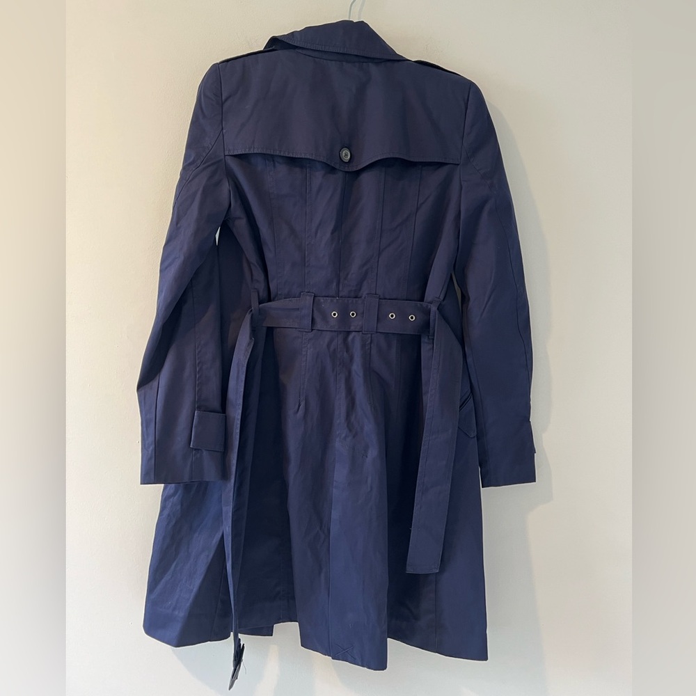 NWT Zara navy blue trench coat jacket cotton double breasted belted small - Picture 8 of 11